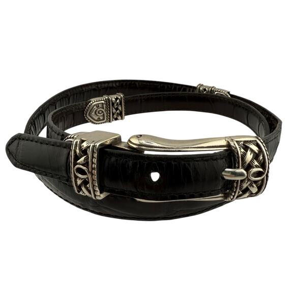 Brighton Silvertone Black Brown Leather Chain Reversible Belt Women’s M 30 Vtg - Picture 1 of 8